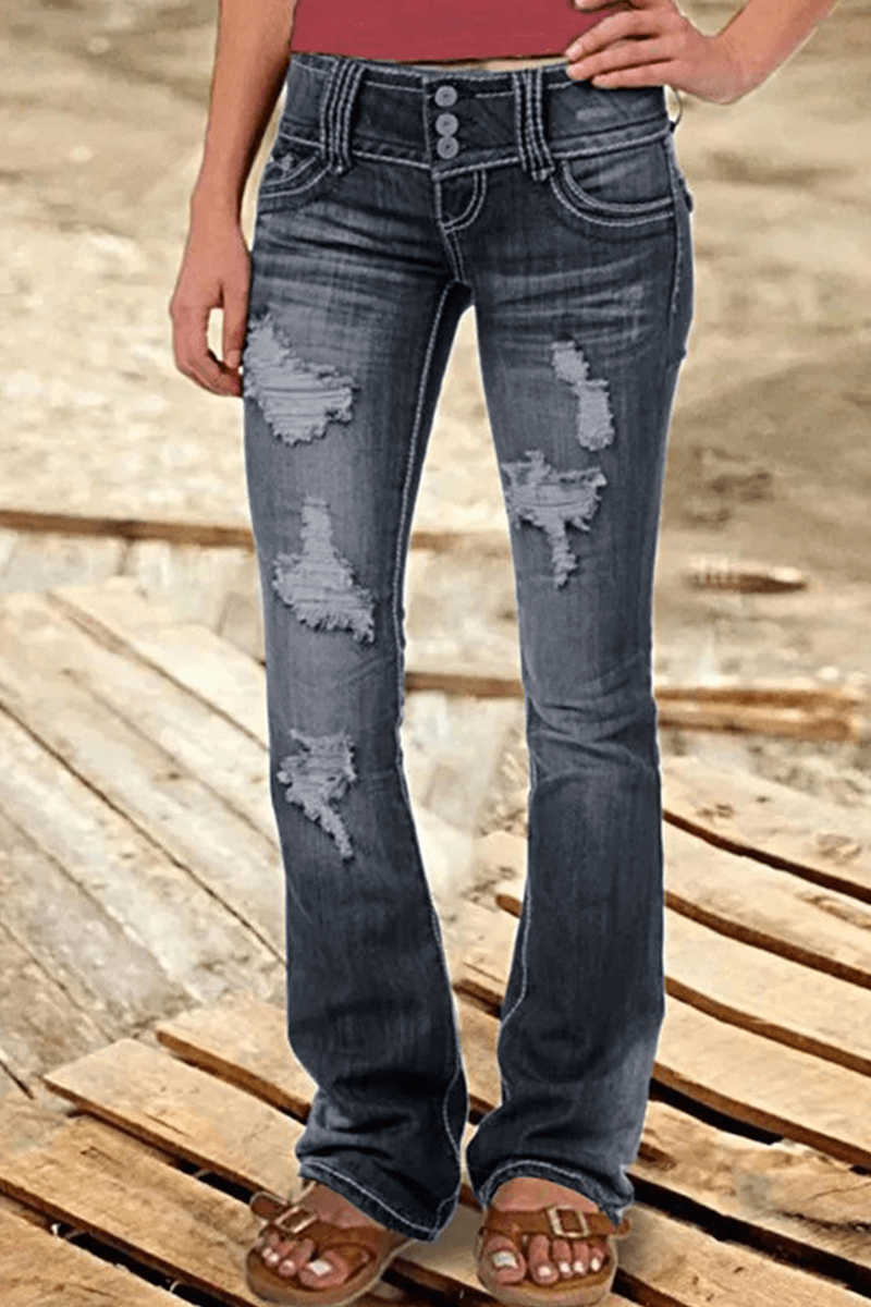 Ripped High-Waisted Bootcut Jeans