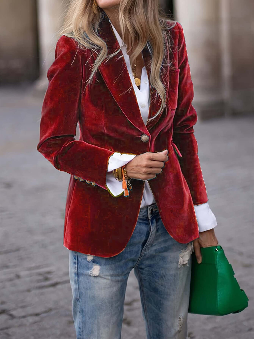 Green Blazer with Golden Buttons