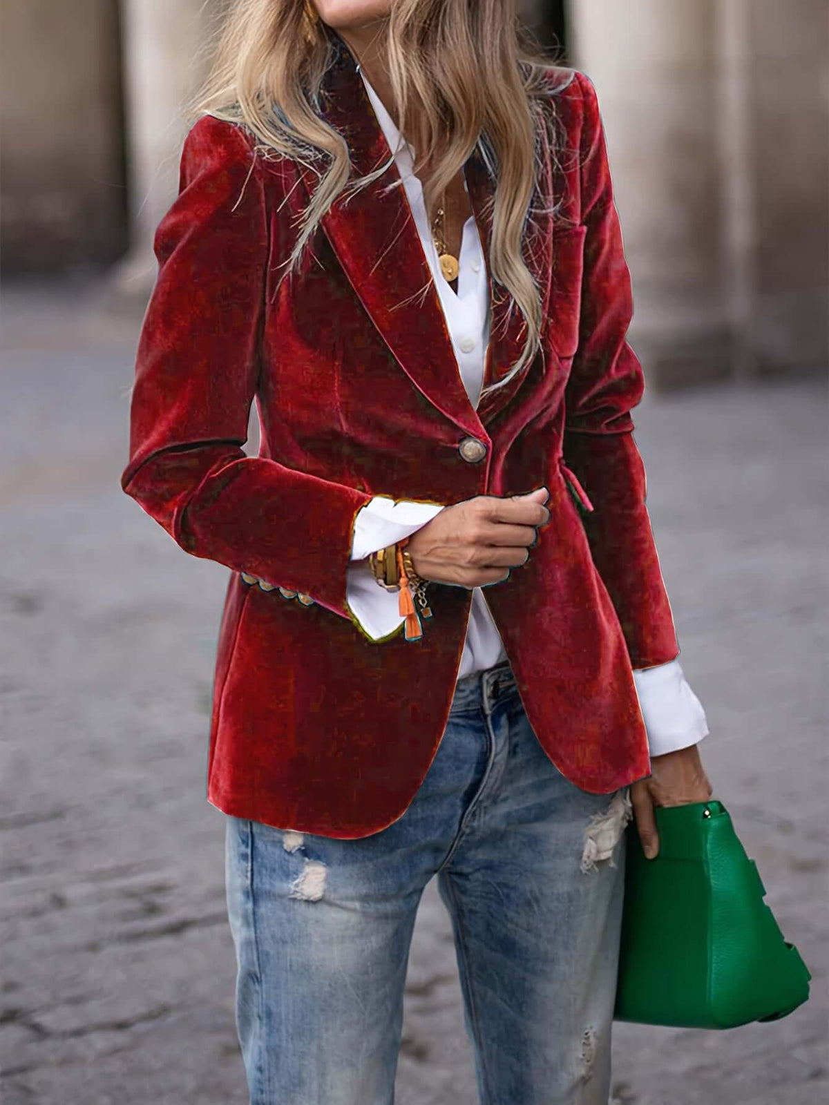 Green Blazer with Golden Buttons
