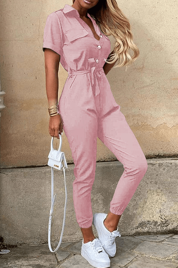 Shawl Collar Belted Jumpsuit