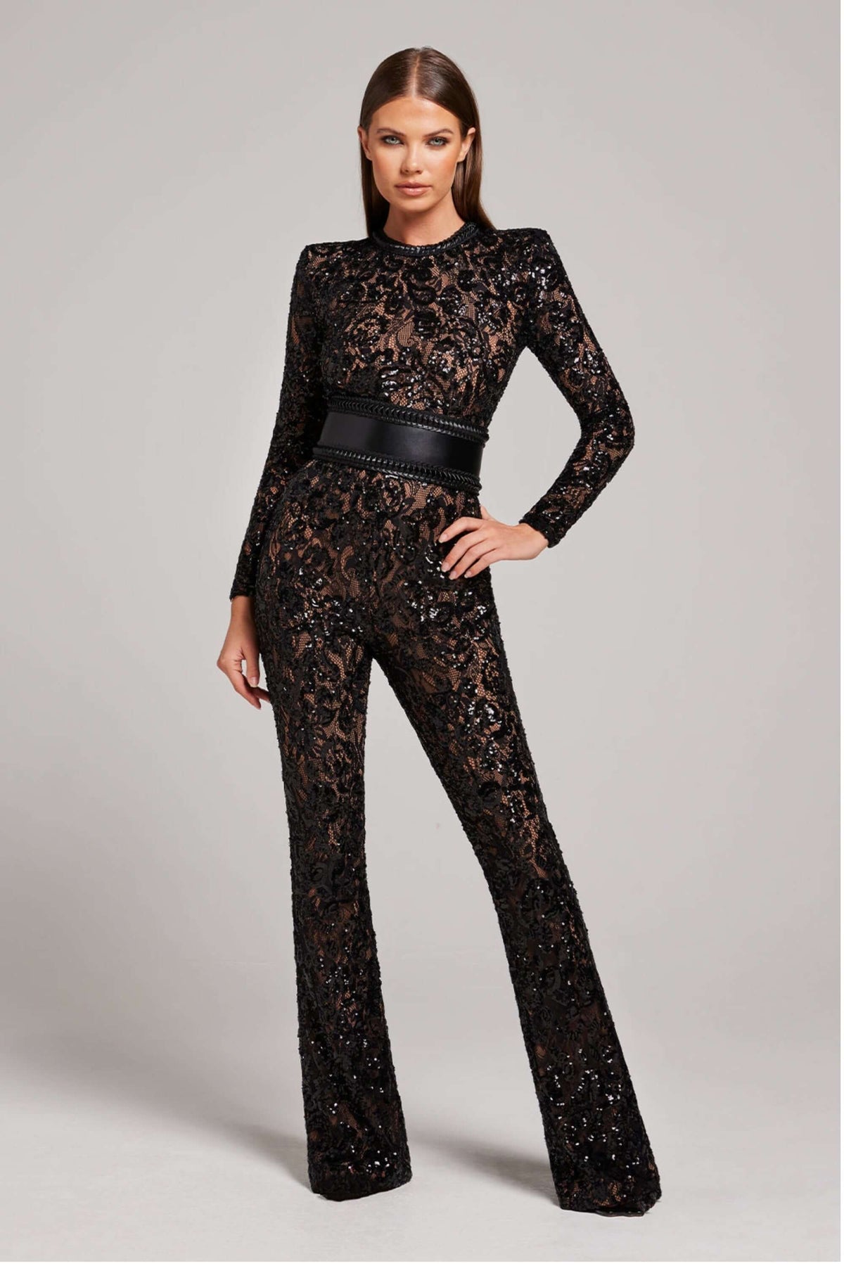 Lace Jumpsuit - Long Sleeve - Fitted