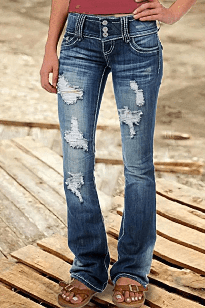 Ripped High-Waisted Bootcut Jeans