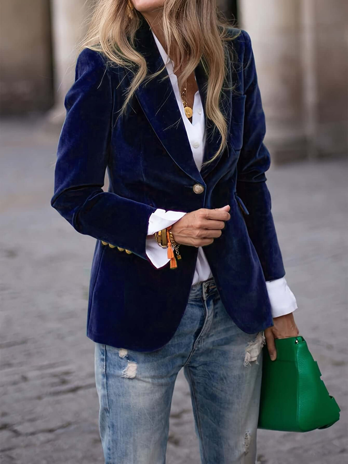 Green Blazer with Golden Buttons
