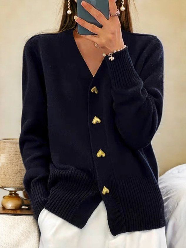 Cozy Knit Cardigan with Heart Buttons