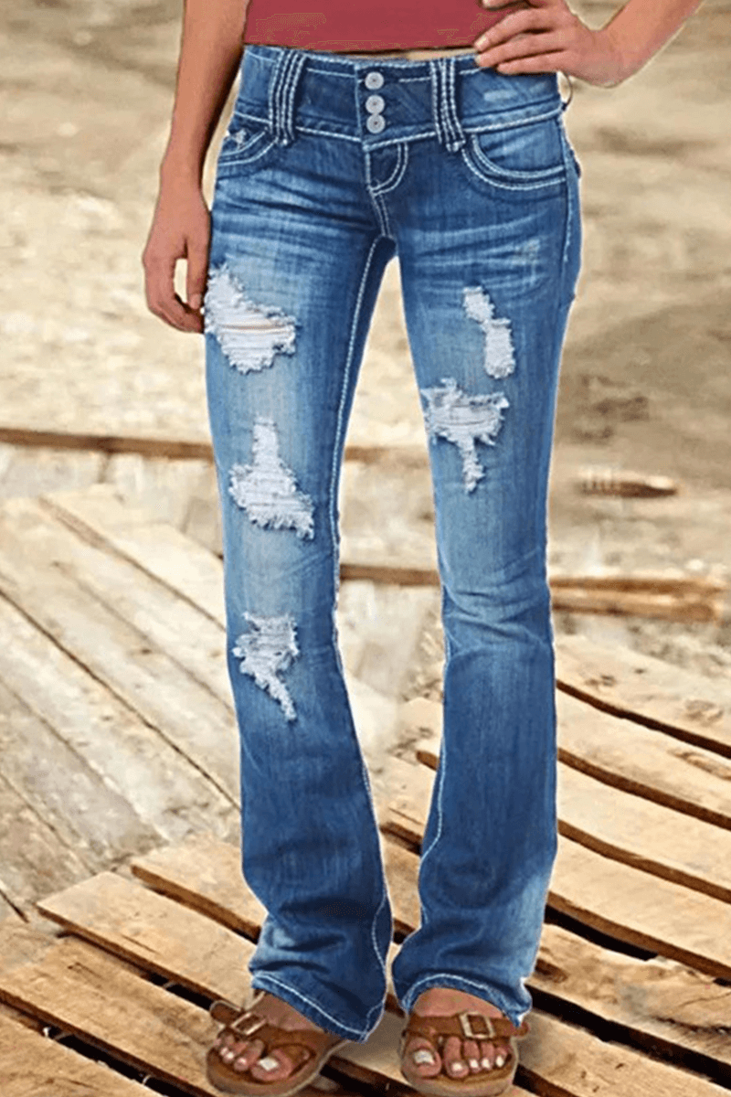 Ripped High-Waisted Bootcut Jeans