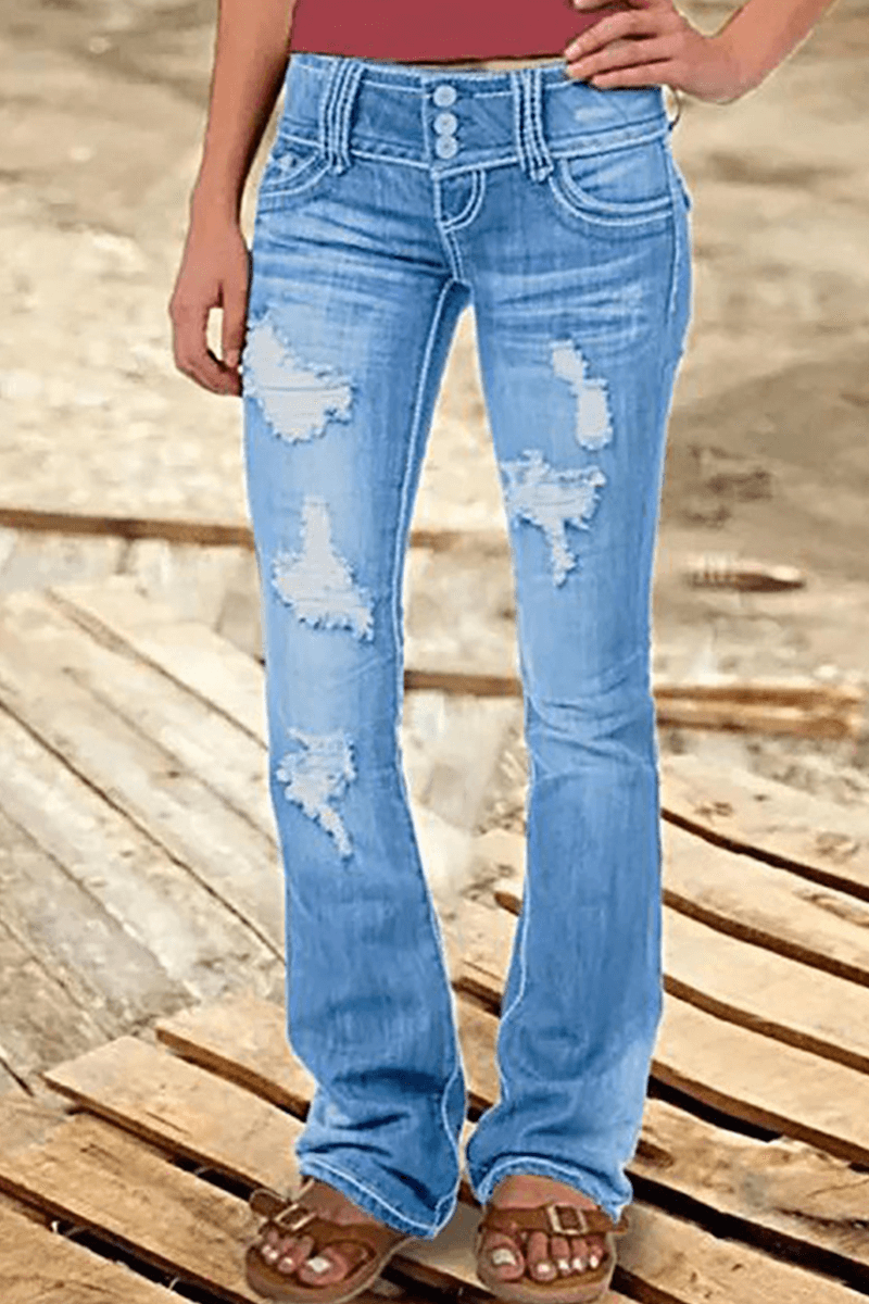 Ripped High-Waisted Bootcut Jeans