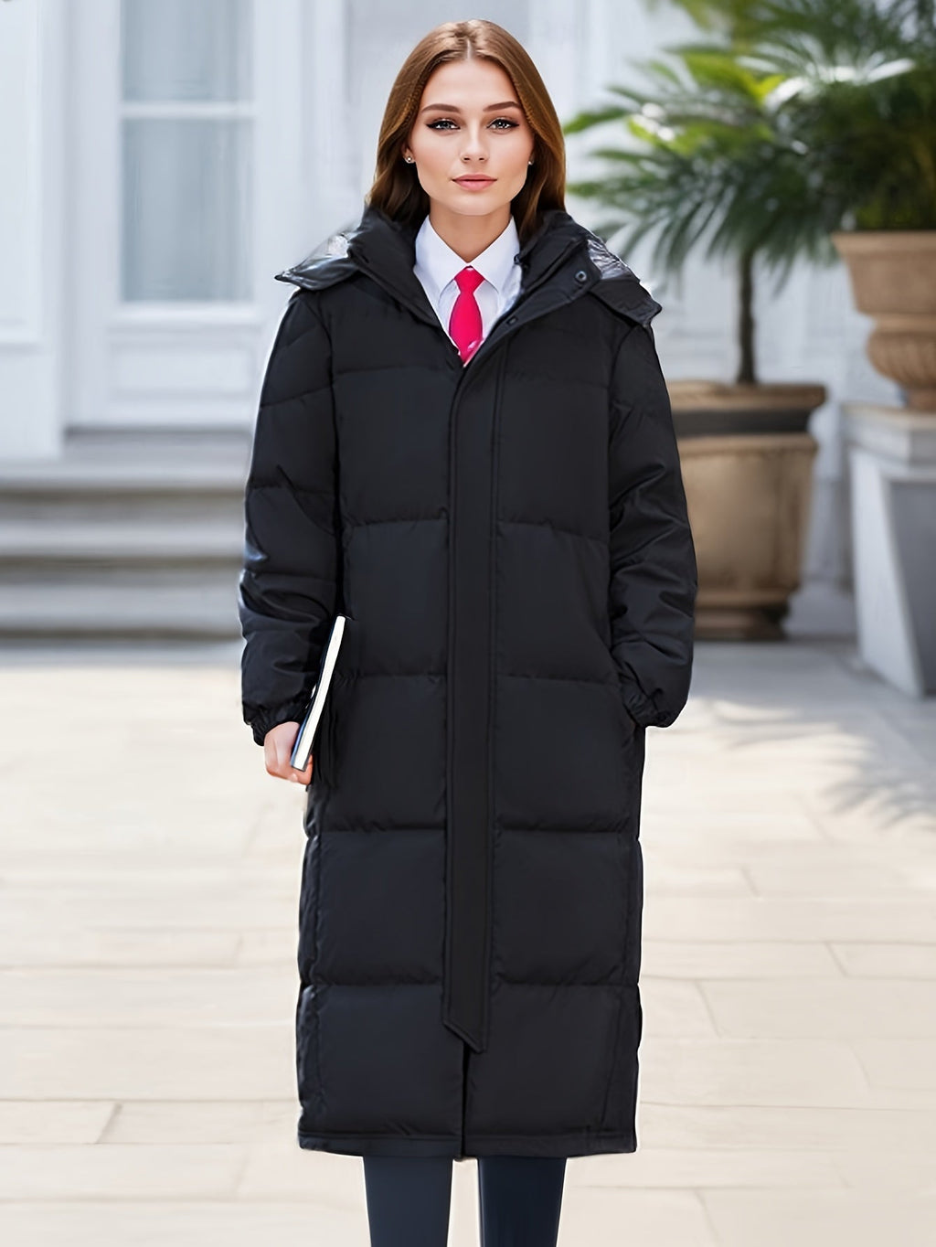 Long Padded Coat with Hood for Autumn/Winter