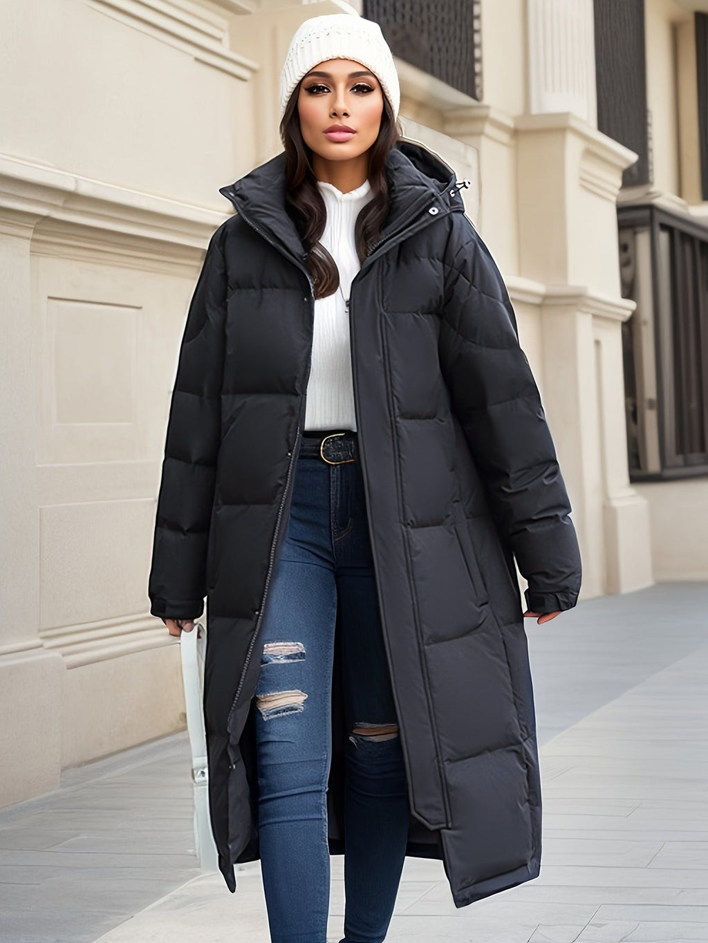 Long Padded Coat with Hood for Autumn/Winter
