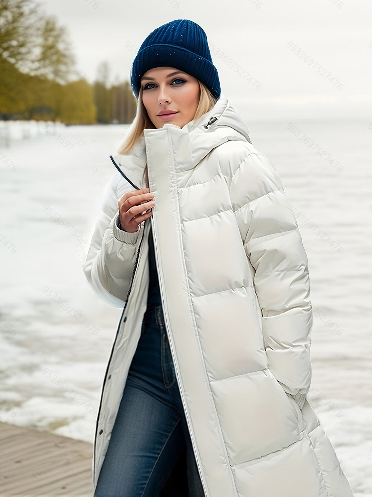 Long Padded Coat with Hood for Autumn/Winter