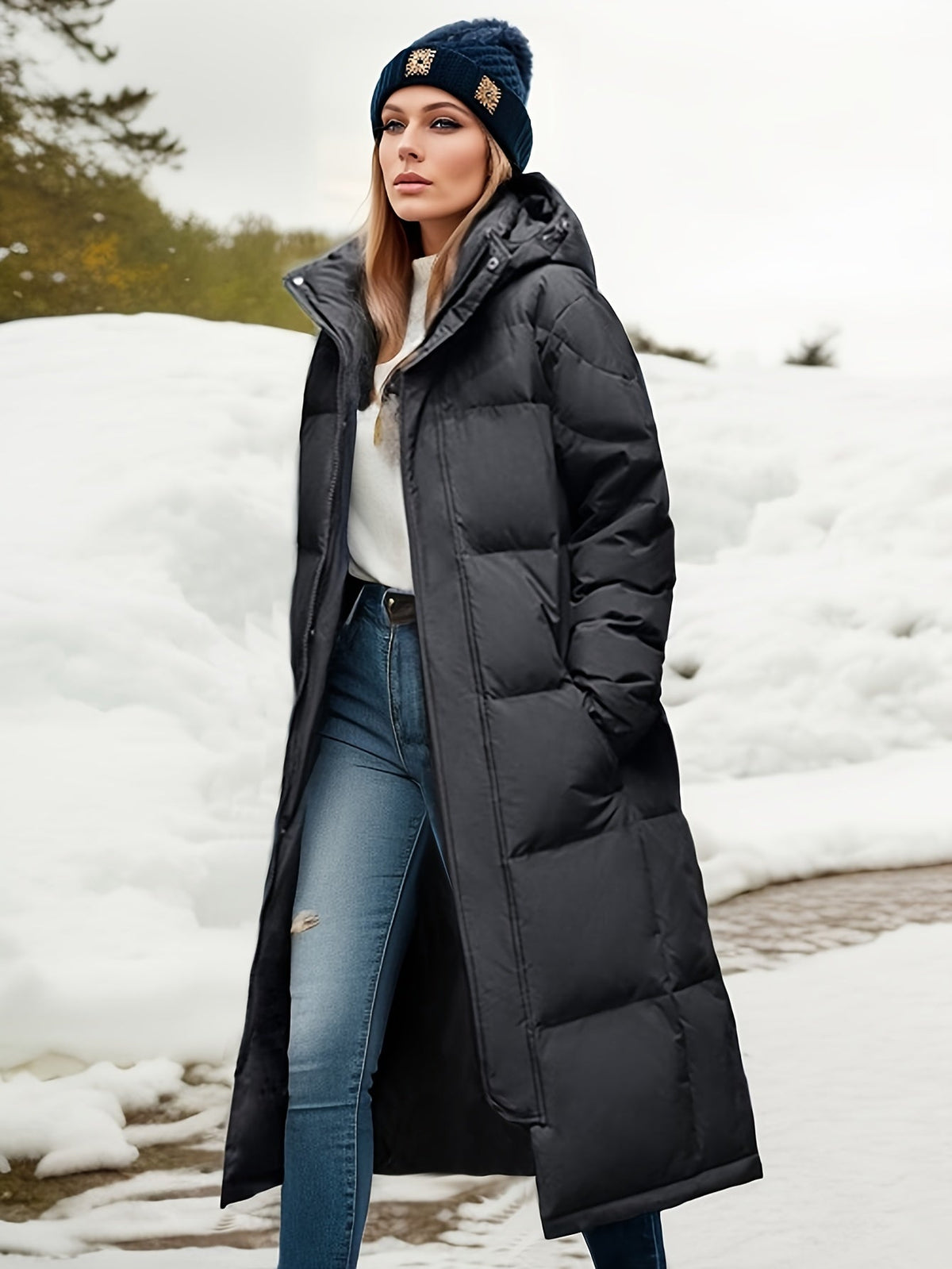 Long Padded Coat with Hood for Autumn/Winter