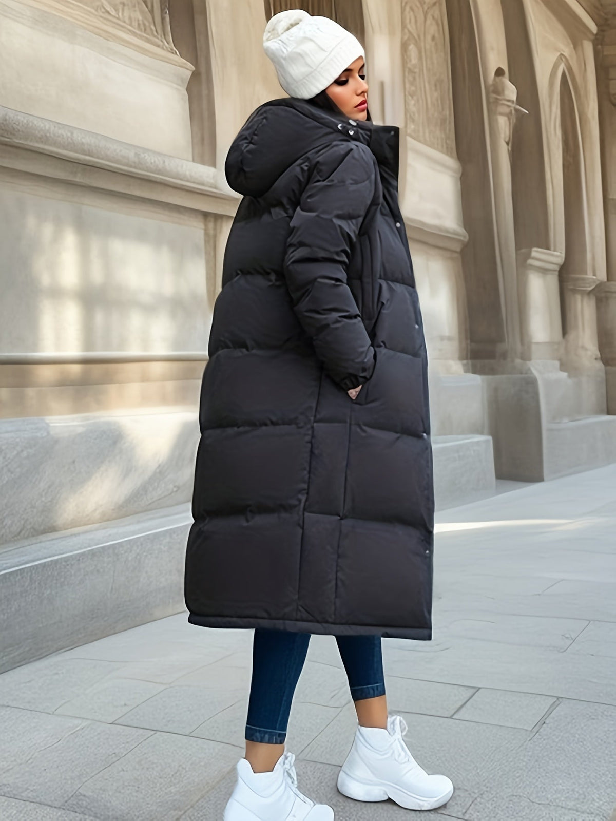 Long Padded Coat with Hood for Autumn/Winter
