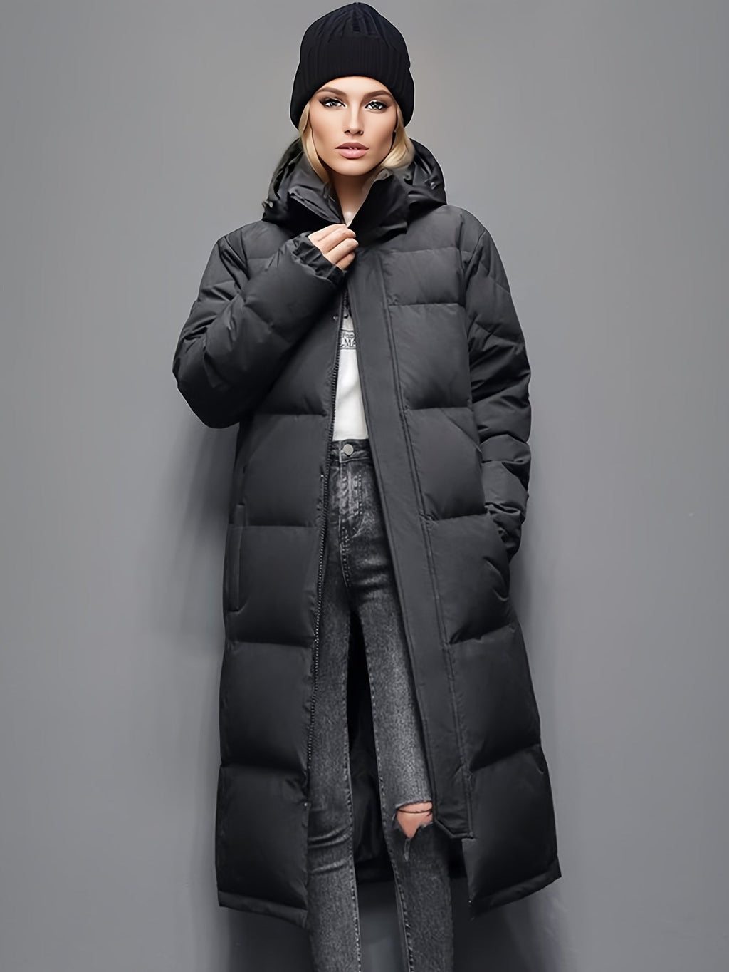 Long Padded Coat with Hood for Autumn/Winter
