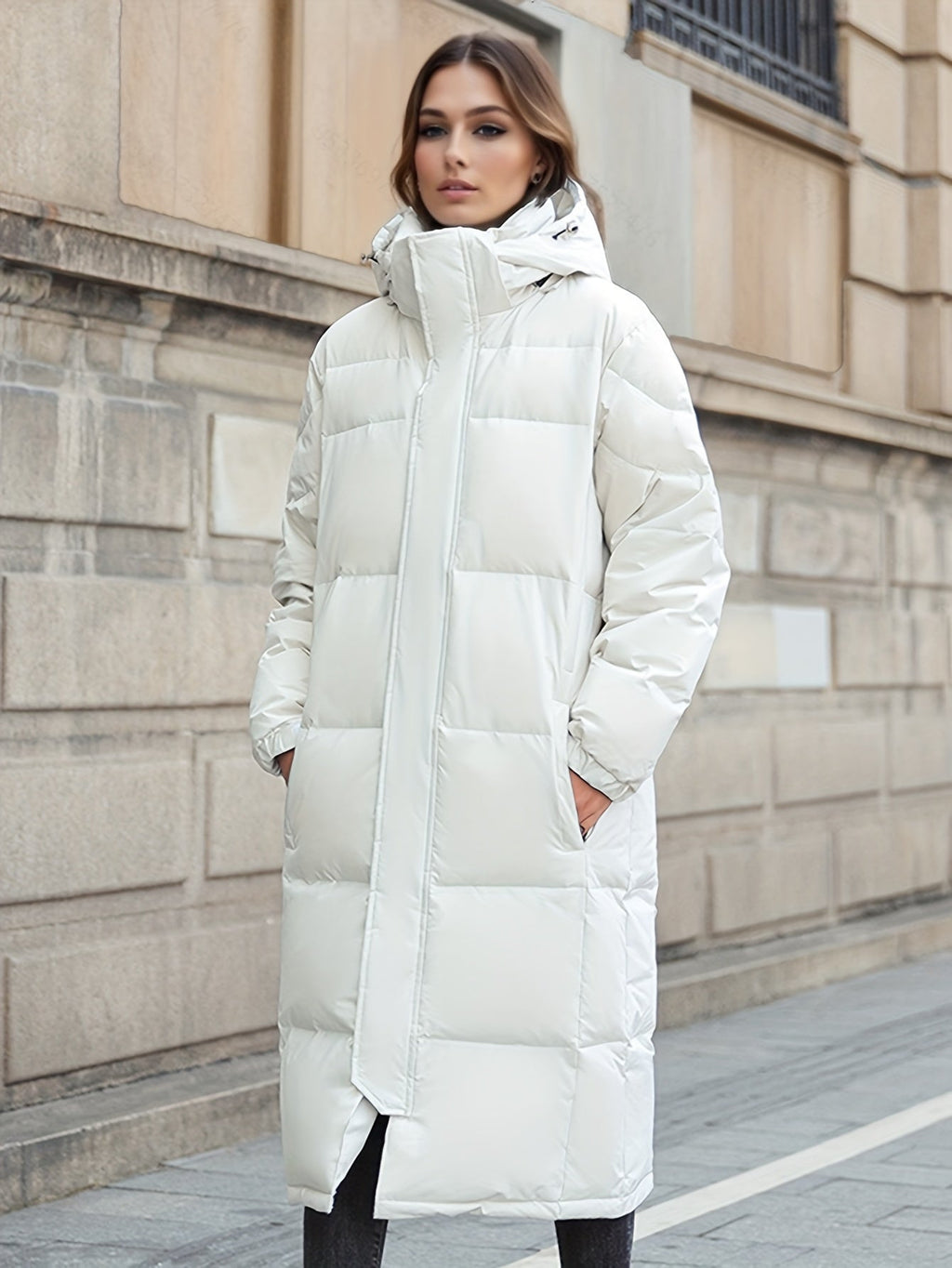 Long Padded Coat with Hood for Autumn/Winter